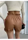 Beli Lastikli Deri Şort Kahve H24605