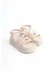 Bella Lastikli Şerit Detaylı Ortopedik Taban Kadın Sandalet Kt - Krem