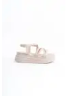 Bella Lastikli Şerit Detaylı Ortopedik Taban Kadın Sandalet Kt - Krem