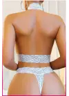 Beyaz Dantel Şeritli Seksi Sütyen Külot Takım