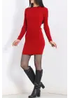 Bisiklet Yaka Kırmızı Triko Elbise
