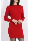 Bisiklet Yaka Kırmızı Triko Elbise