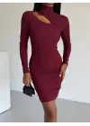 Boğazlı Gögüs Dekolteli Elbise Bordo F2333