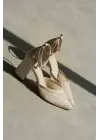Borie Bej Tekstil Kumaş Taşlı Kadın Topuklu Ayakkabı