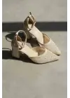 Borie Bej Tekstil Kumaş Taşlı Kadın Topuklu Ayakkabı