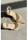Borie Bej Tekstil Kumaş Taşlı Kadın Topuklu Ayakkabı