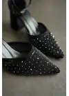 Borie Siyah Tekstil Kumaş Taşlı Kadın Topuklu Ayakkabı