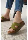 Borlina Haki Yeşil Hakiki Deri Terlik