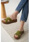 Borlina Haki Yeşil Hakiki Deri Terlik