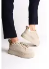 Brıanna Bağcıklı Ortopedik Taban Renkli Taş Dekorlu Kadın Sneaker Spor Ayakkabı  Ckt - Krem/altın
