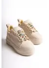 Brıanna Bağcıklı Ortopedik Taban Renkli Taş Dekorlu Kadın Sneaker Spor Ayakkabı  Ckt - Krem/altın