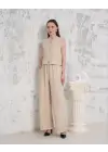Broşlu Yelek Pantolon Takım Bej S255821