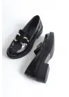 Caro Rugan Siyah Gold Tokalı Kadın Loafer