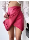 Cep Detaylı Oval Kapaklı Deri Etek Fuşya H240048