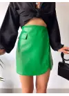 Cep Detaylı Oval Kapaklı Deri Etek Yeşil H240048