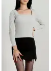 Çerçeve Yaka Kaşkorse Bluz Gri