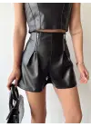 Çift Fermuarlı Deri Şort H24394
