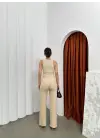 Cırtlı Pantolon Krep Bej Pt