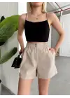 Çıtçıtlı Gabardin Şort