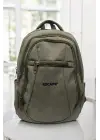 Haki Kanvas Kumaş 15,6 inç Laptop -Okul Sırt Çantası