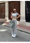 Crop Pantolon Biyeli Takım Gri