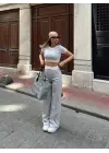 Crop Pantolon Biyeli Takım Gri