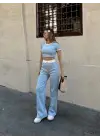 Crop Pantolon Biyeli Takım Mavi