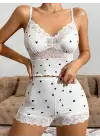 Dantelli Siyah Kalpli Şortlu Pijama Takımı