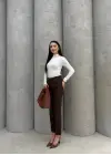 Dar Paça Kemerli Kumaş Pantolon Kahve Pt53