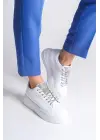 Della Bağcıklı Ortopedik Taban Taşlı Kadın Sneaker Spor Ayakkabı Bt - Beyaz