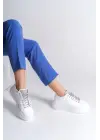 Della Bağcıklı Ortopedik Taban Taşlı Kadın Sneaker Spor Ayakkabı Bt - Beyaz