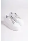 Della Bağcıklı Ortopedik Taban Taşlı Kadın Sneaker Spor Ayakkabı Bt - Beyaz