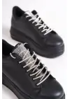 Della Bağcıklı Ortopedik Taban Taşlı Kadın Sneaker Spor Ayakkabı  St - Siyah