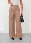 Deri Geniş Paça Beli Lastikli Pantolon Bej H263644