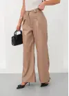 Deri Geniş Paça Beli Lastikli Pantolon Bej H263644