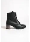 Dıana Bağcıklı Fermuarlı Ortopedik Taban Topuklukadın Bot St - Siyah