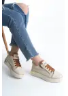 Dına Bağcıklı Fermuarlı Ortopedik Taban Kadın Sneaker Spor Ayakkabı  Kt - Krem/taba/altın