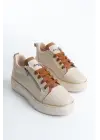 Dına Bağcıklı Fermuarlı Ortopedik Taban Kadın Sneaker Spor Ayakkabı  Kt - Krem/taba/altın