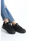 Dına Bağcıklı Fermuarlı Ortopedik Taban Kadın Sneaker Spor Ayakkabı  St - Siyah/altın