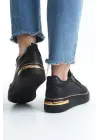 Dına Bağcıklı Fermuarlı Ortopedik Taban Kadın Sneaker Spor Ayakkabı  St - Siyah/altın