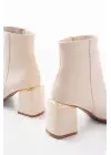 Bej Fermuarlı Topuklu Kadın Günlük Bot