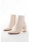 Bej Fermuarlı Topuklu Kadın Günlük Bot