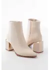 Bej Fermuarlı Topuklu Kadın Günlük Bot