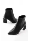 Siyah Fermuarlı Topuklu Kadın Günlük Bot
