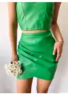 Drapeli Deri Etek Yeşil S24771