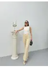 Düğmeli Palazzo Pantolon Bej P170091