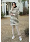 Düz Orta Kadın Siyah Çizgili Armalı Tunik