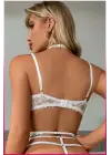 Ekru Göğüs Balenli Dantelli Zincir Detaylı Seksi Jartiyer Takım