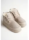 Elena Kadın Bej Kışlık İçi Kürklü Kalın Taban Bot