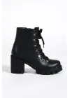 Emma Bağcıklı Fermuarlı Ortopedik Taban Topuklukadın Bot  St - Siyah